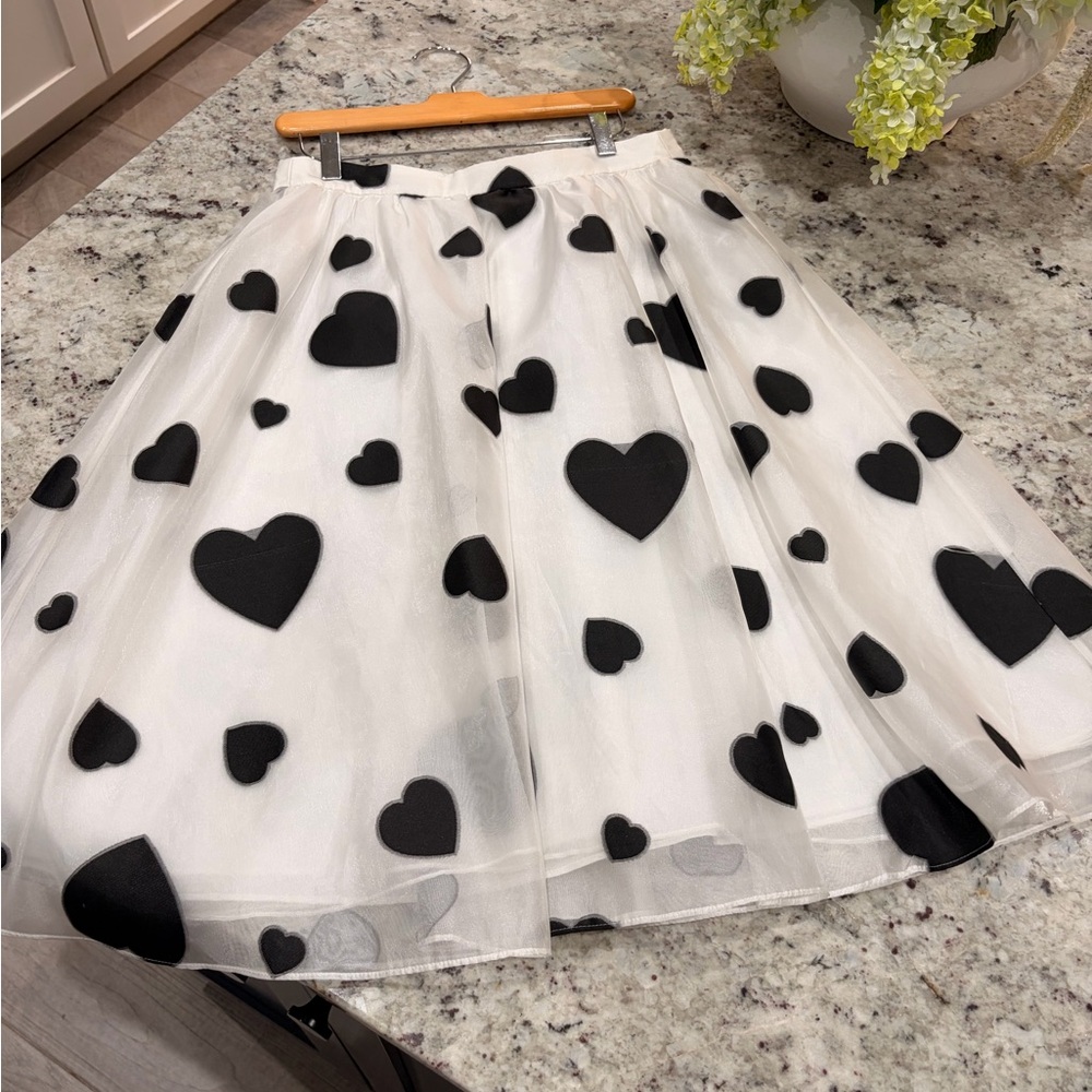 J. Crew White and Black Heart Skirt